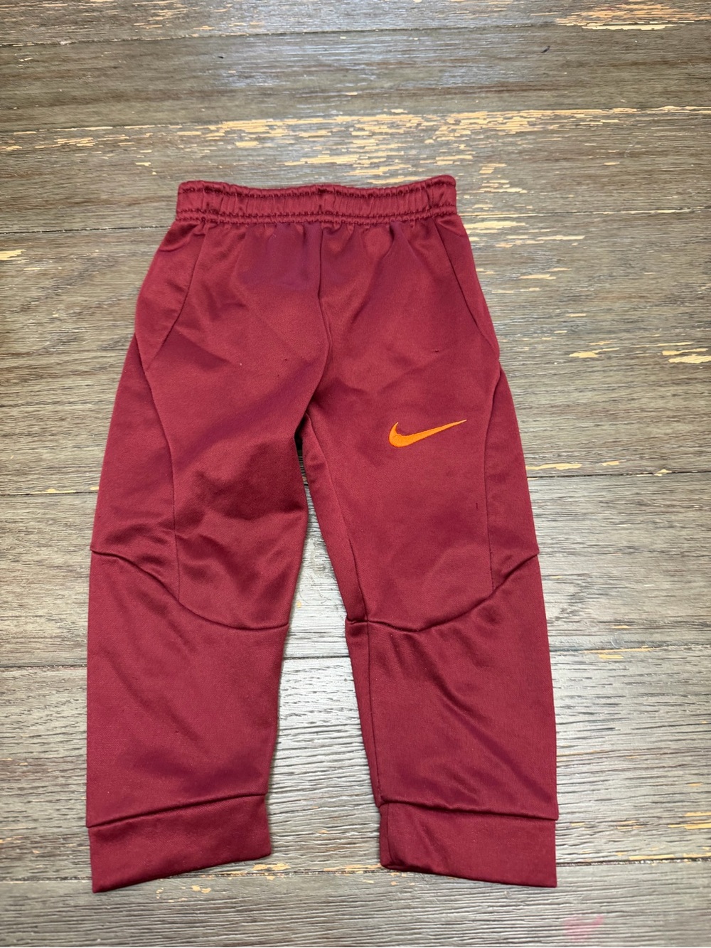 Nike Kids Maroon Joggers with Orange Swoosh 24M